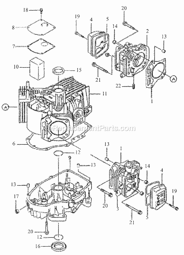 Cylinder / Crankcase Diagram and Parts List for 3648 53AB5D4M100 Cub Cadet Lawn Mower